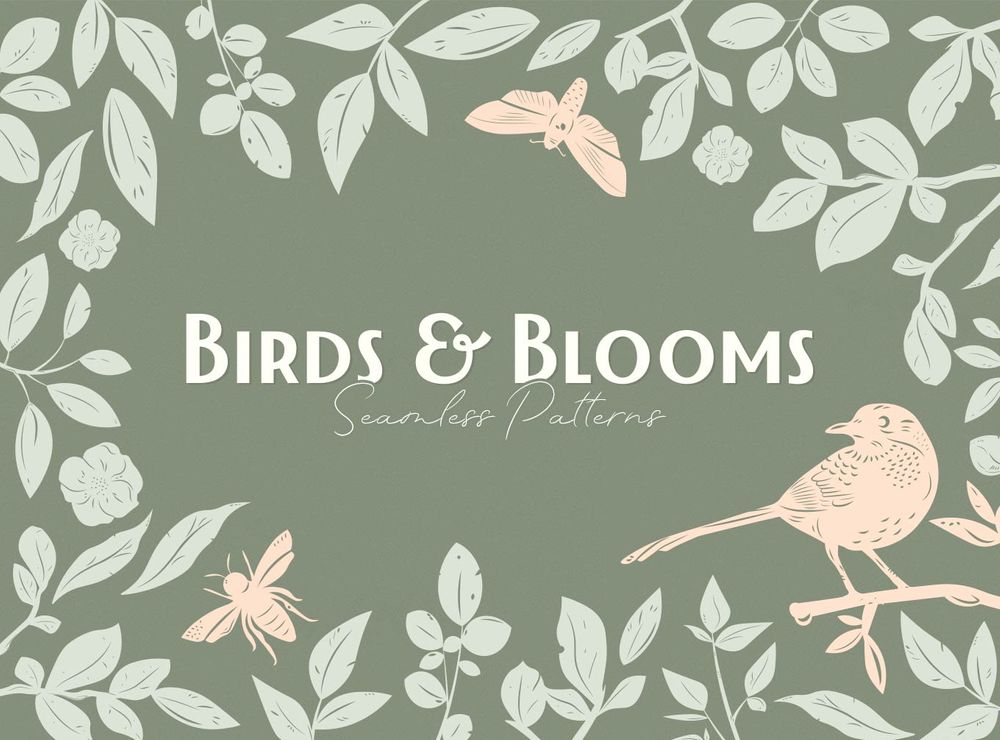 A free birds and blooms seamless patterns