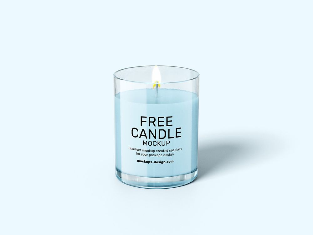 Free blue glass candle mockup