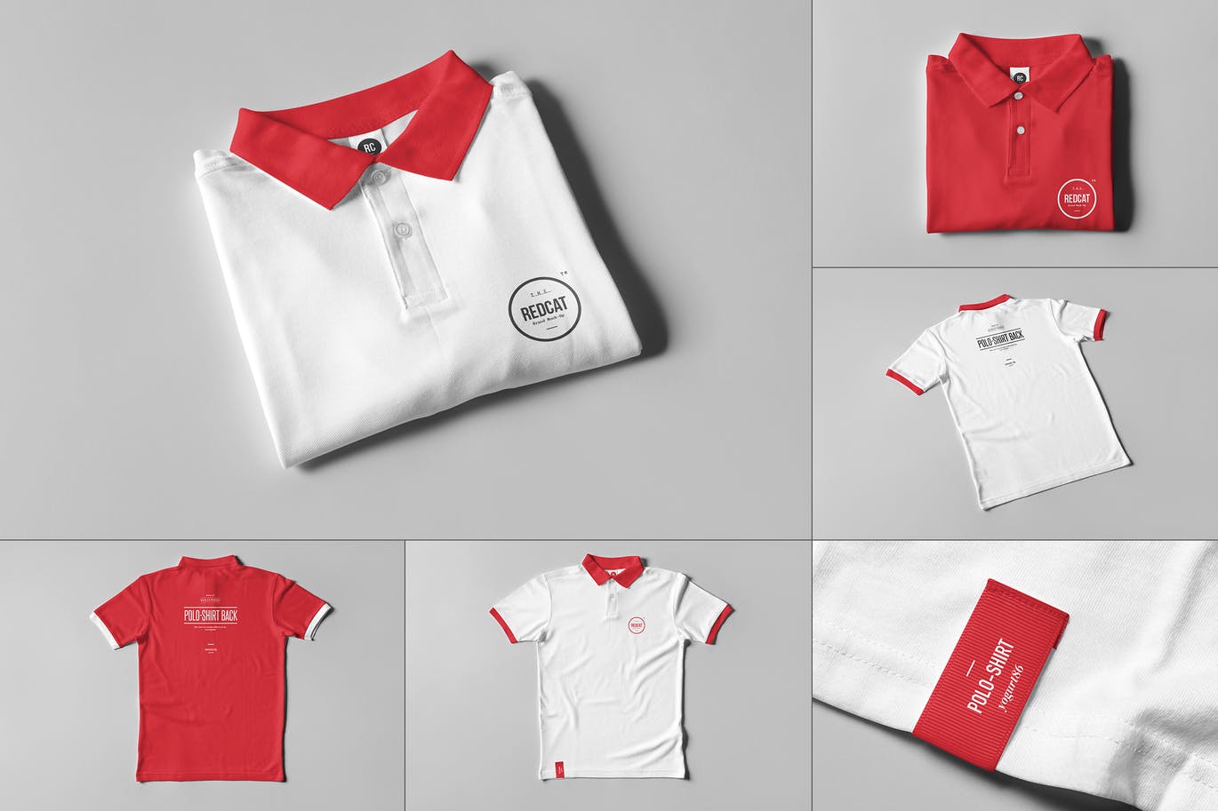 A set red and white polo shirt mockup