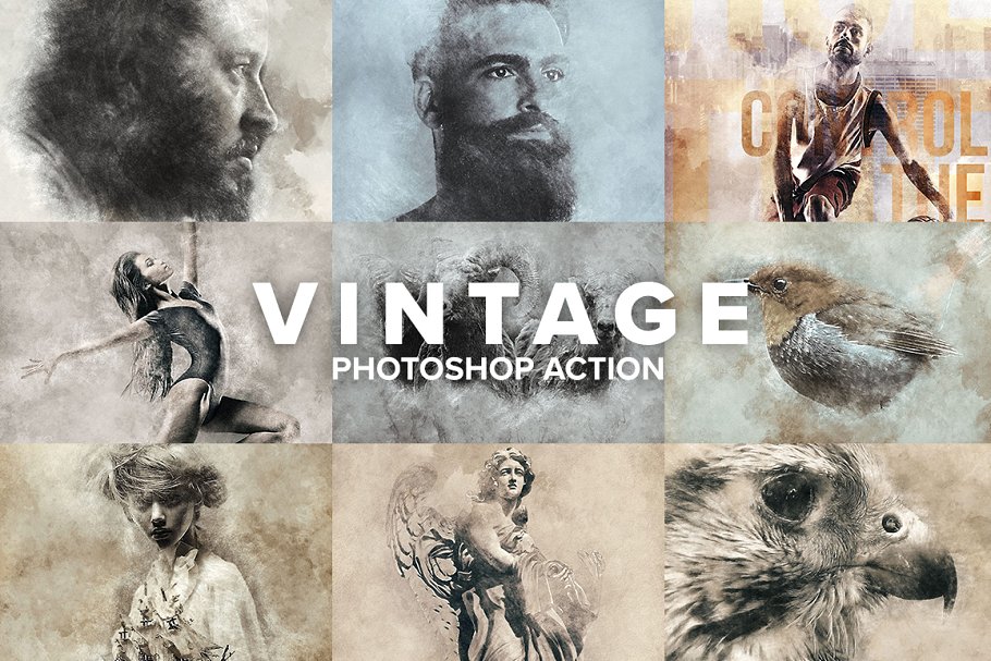 Vintage sketch photoshop actions collection