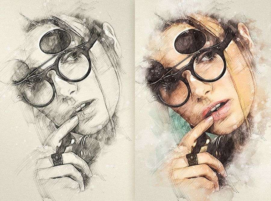 Black and colored sketch action for your photos