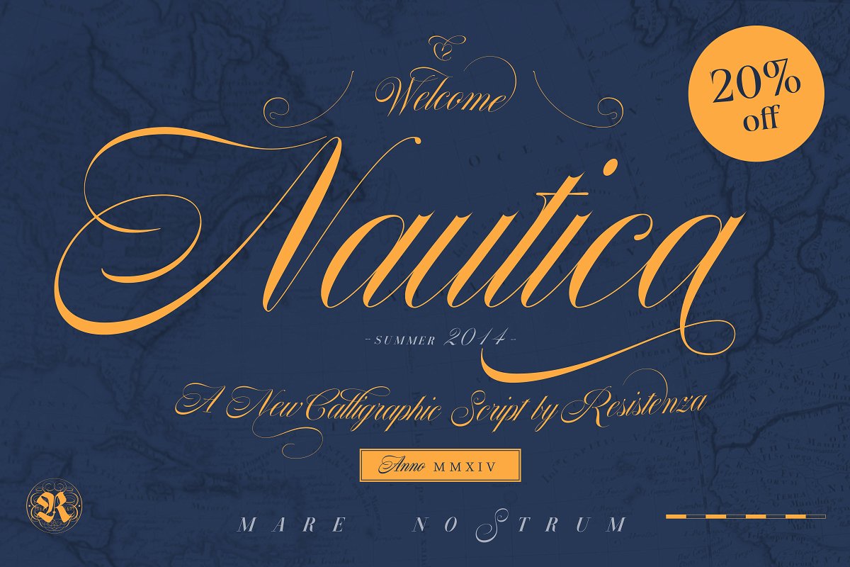 A caligraphic nautical script font