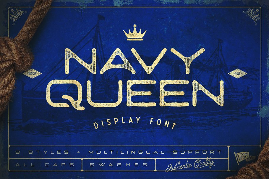 A navy display font