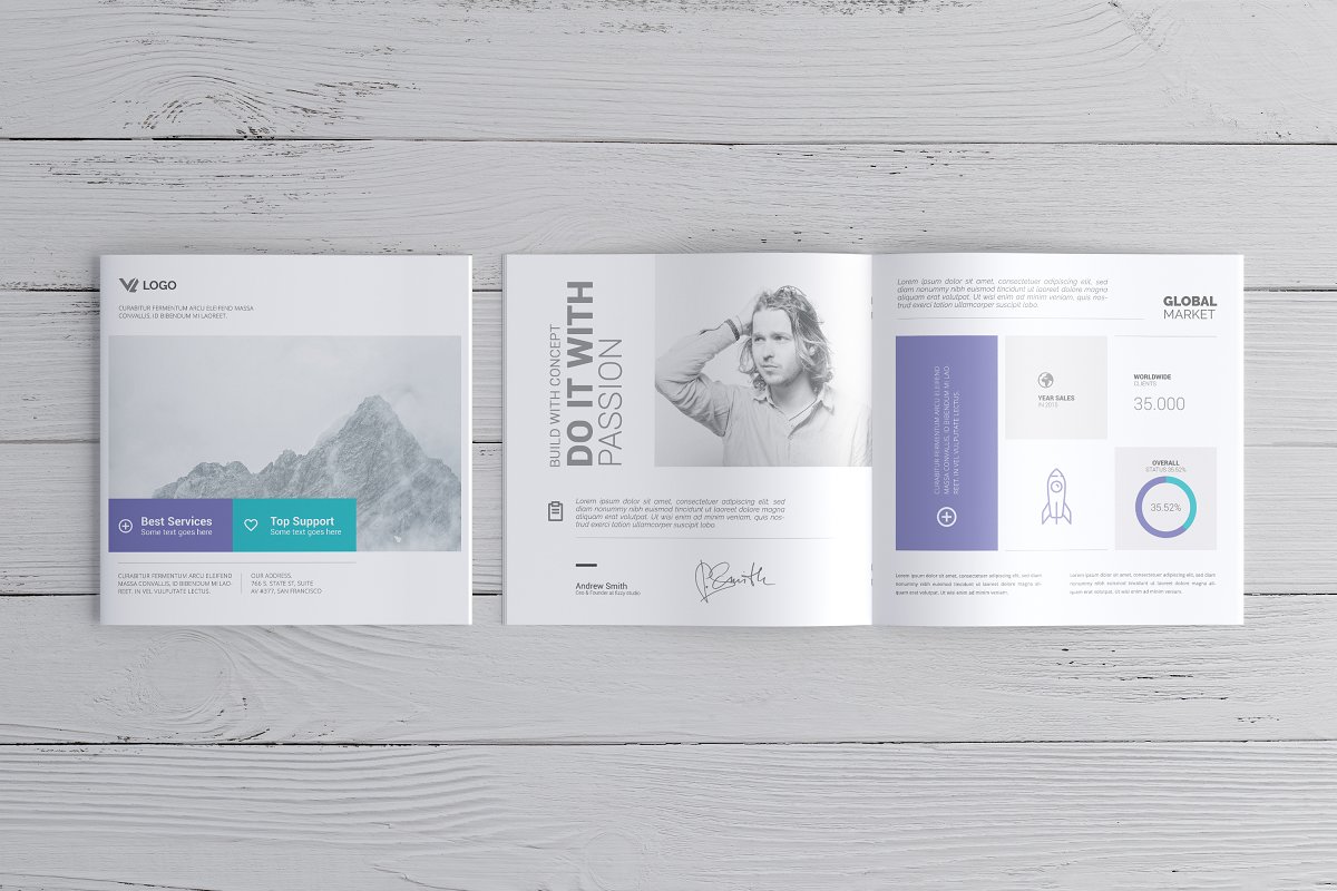 A square brochure catalog mockup templates