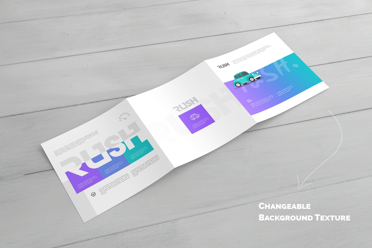 A square trifold brochure mockup set