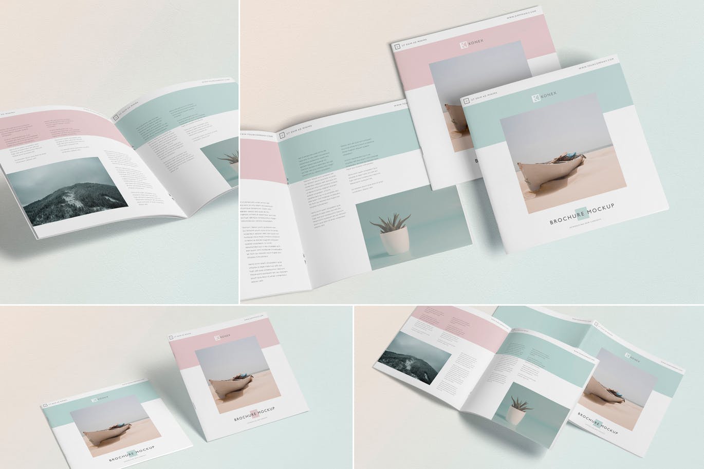 A square brochure magazine mockup set