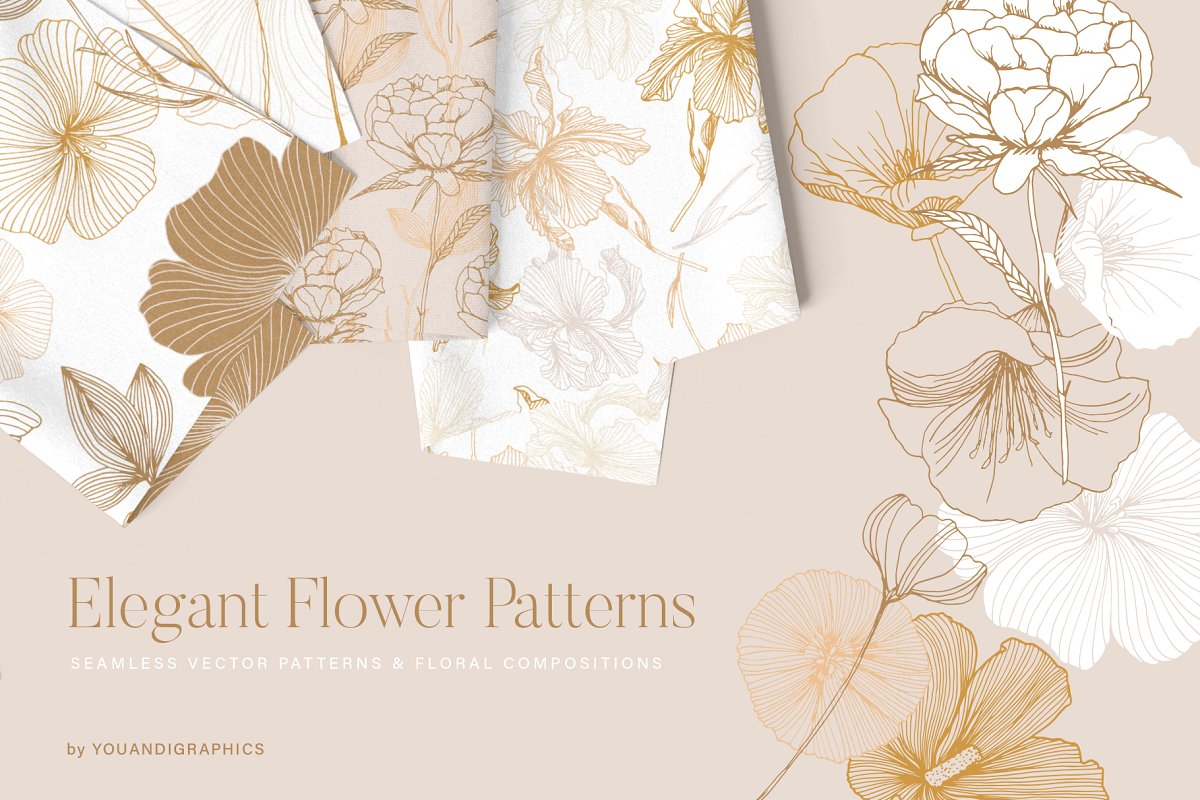 Elegant seamless flower patterns set