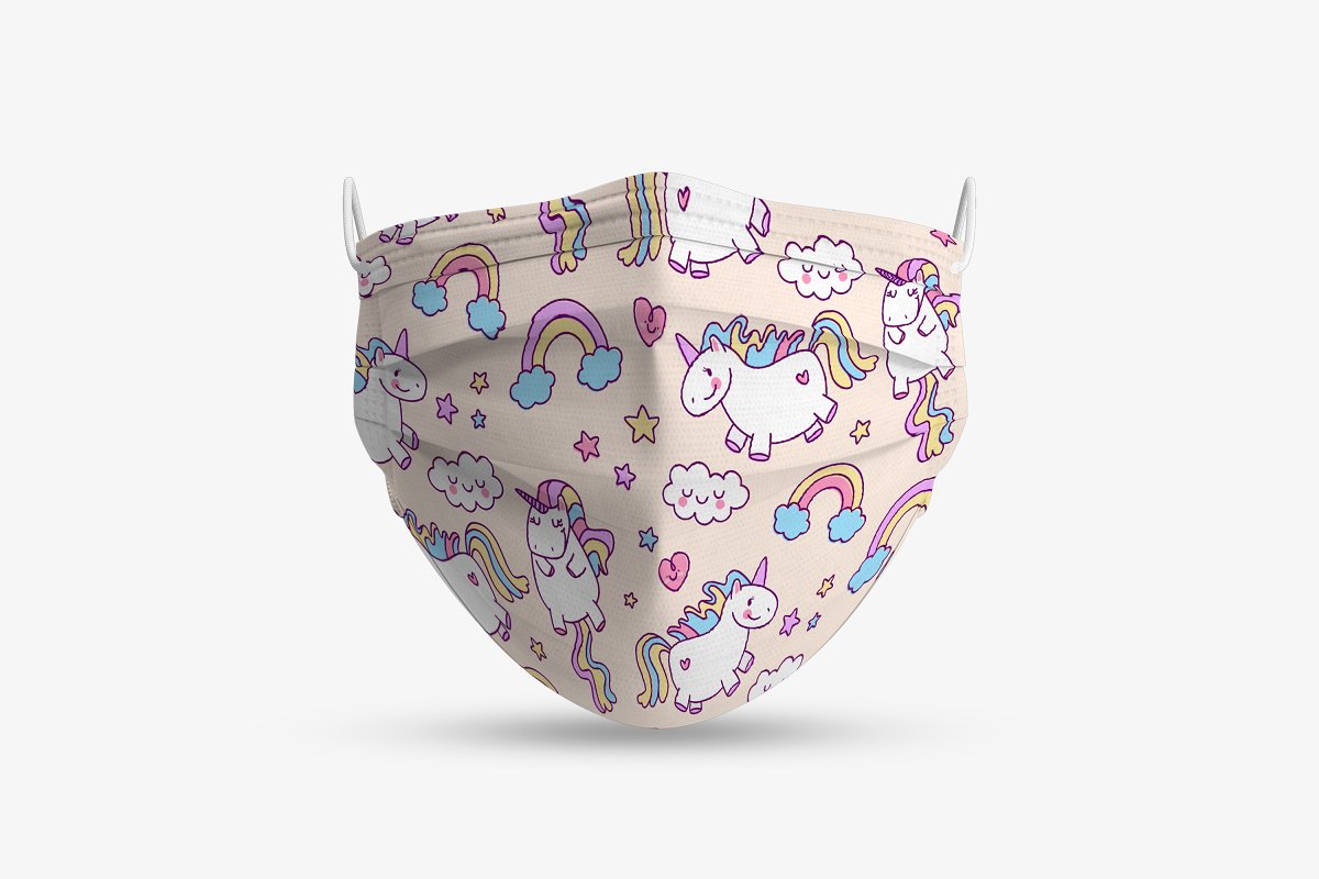 Children face mask with unicorn pattern mockup