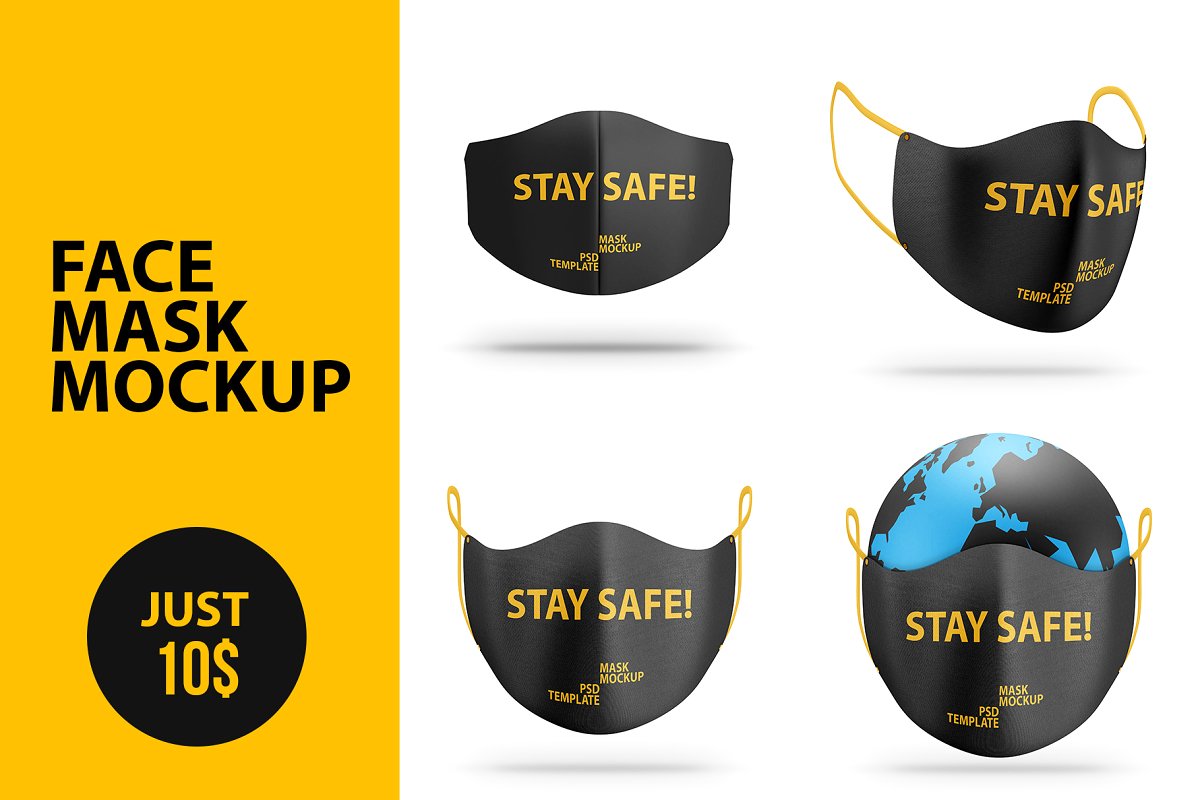 Black and yellow face mask bundle mockups