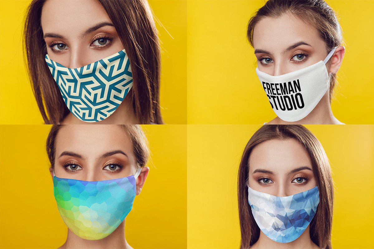 Womens wearing medical masks mockup