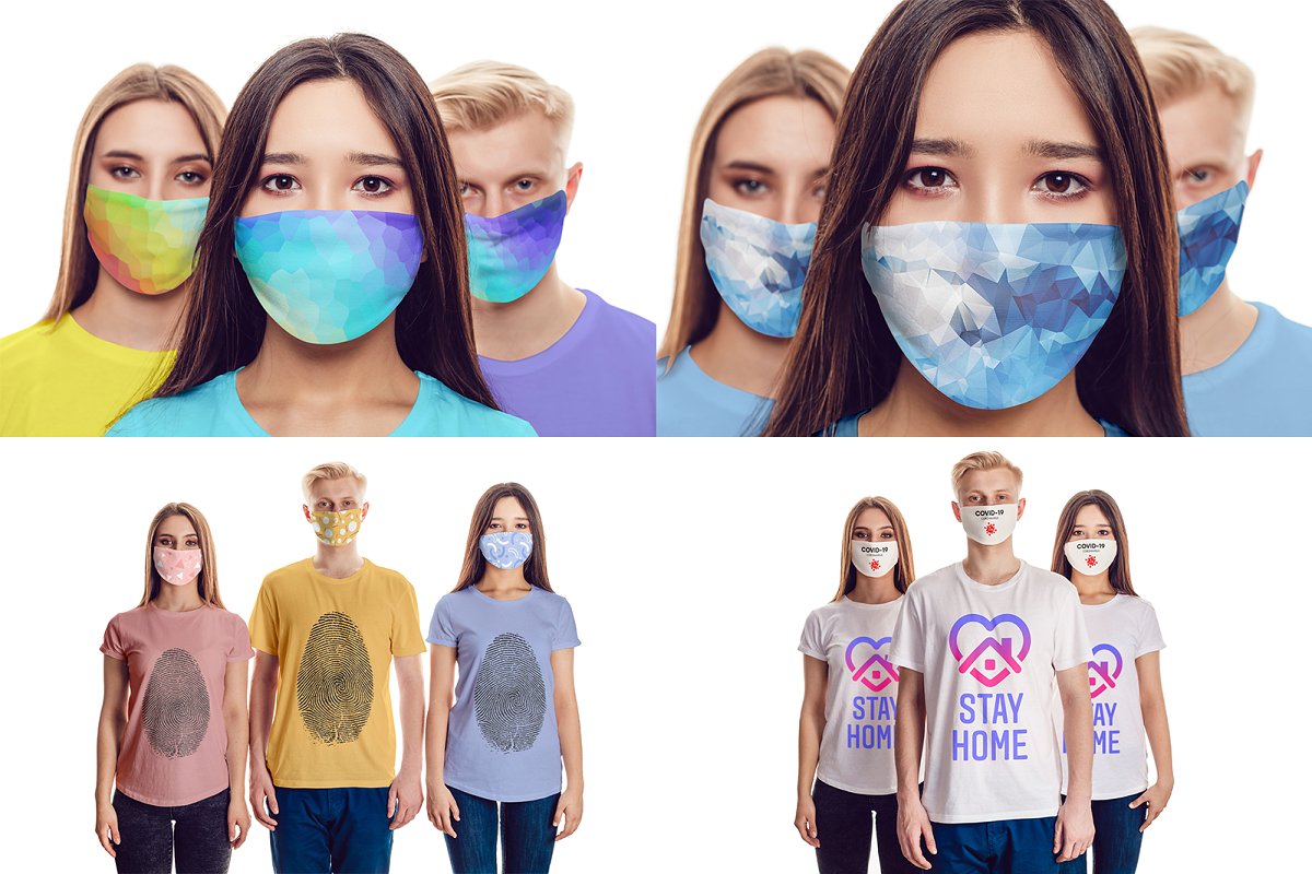 People wearing face mask mockup set