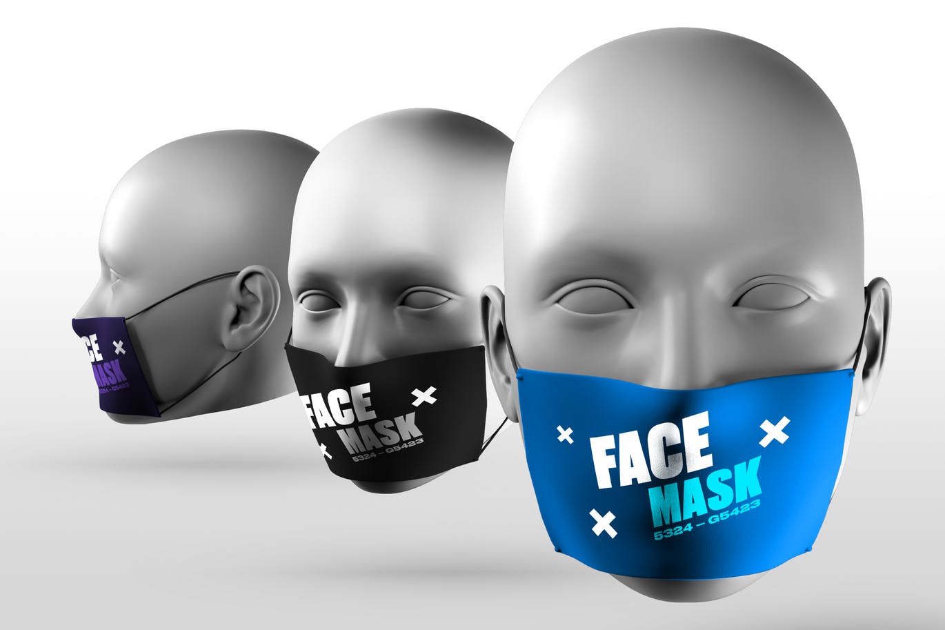 A face mask on mannequin heads mockup