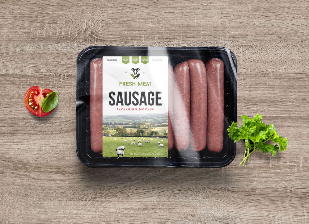 A free sausage tray packaging mockup