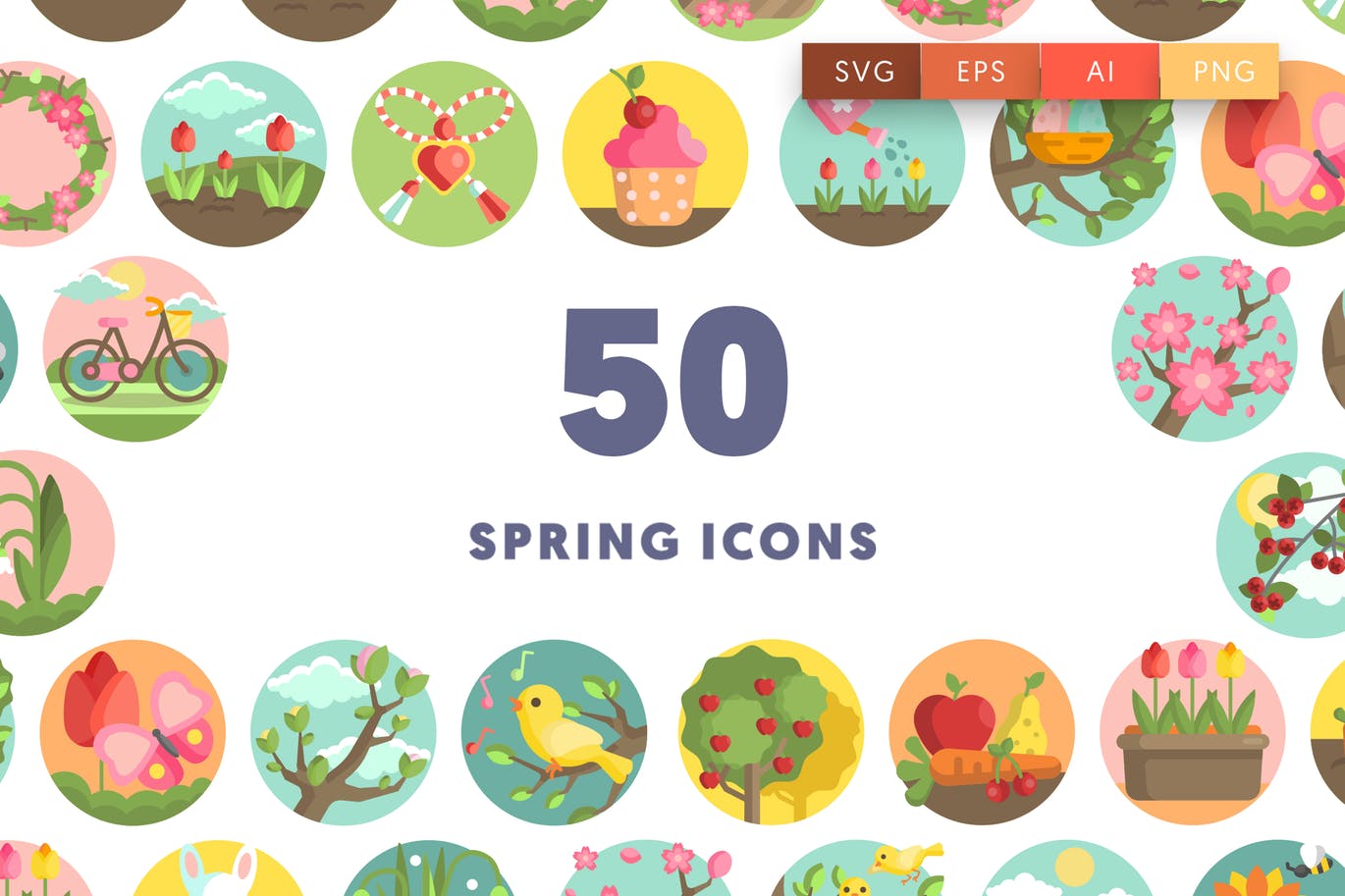 Fifty spring icon set