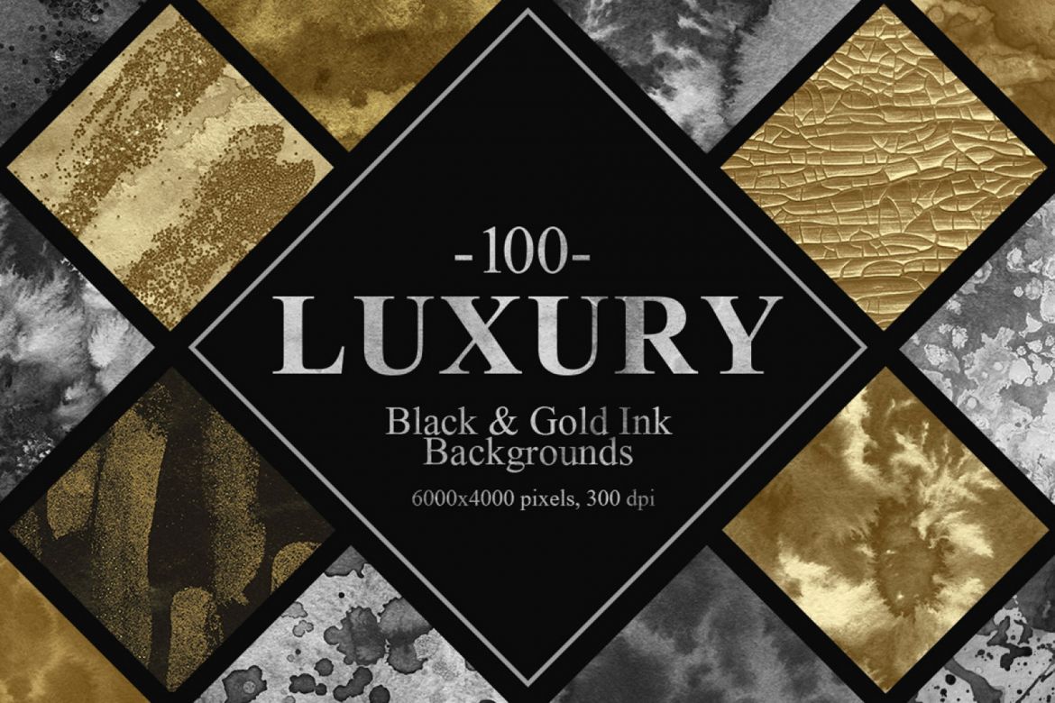 A set of luxury black and gold ink textures
