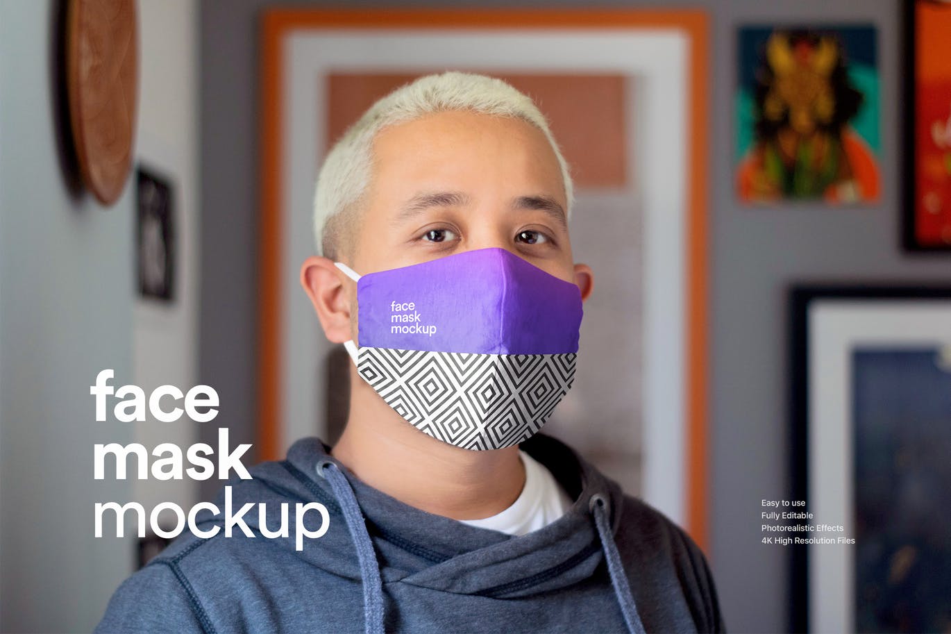 Man wearing face mask at home mockup