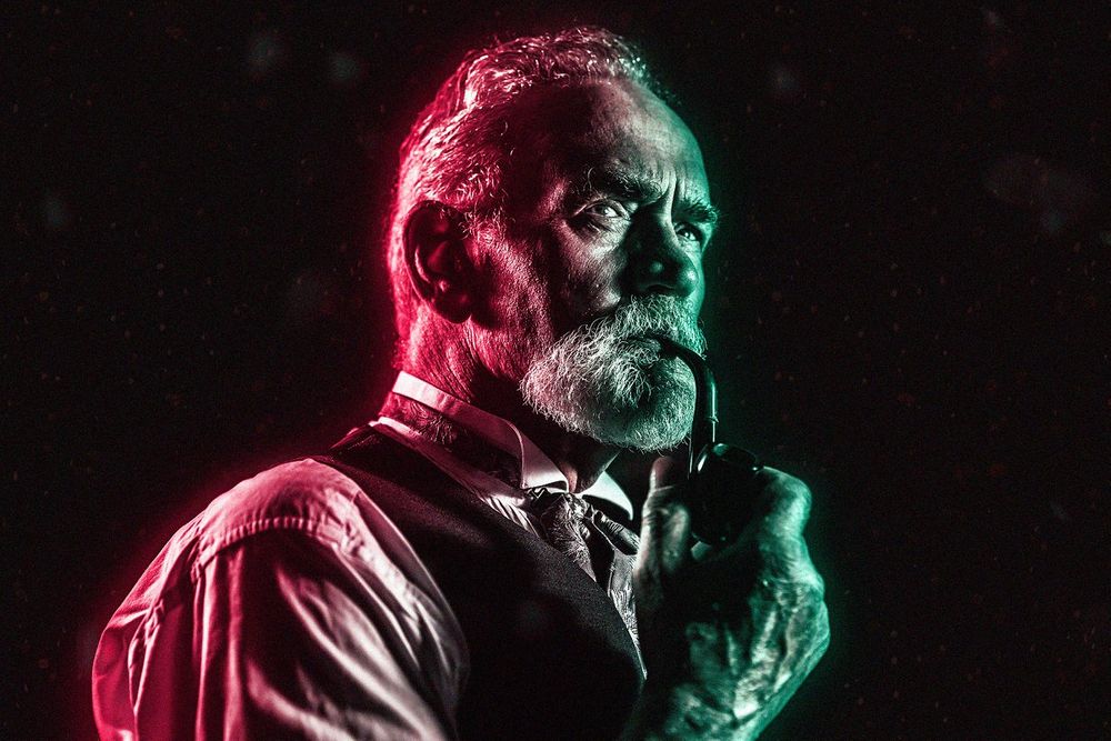 Old man in double light Photoshop action