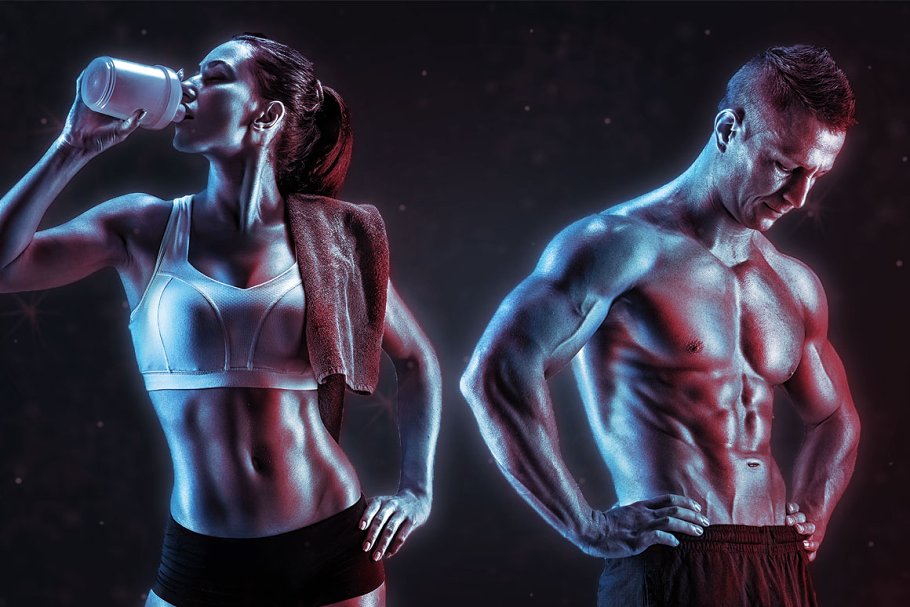 Body builders with shining bodies Photoshop action