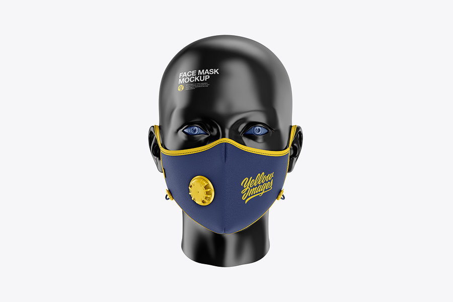 A face mask on head mannequin mockup template