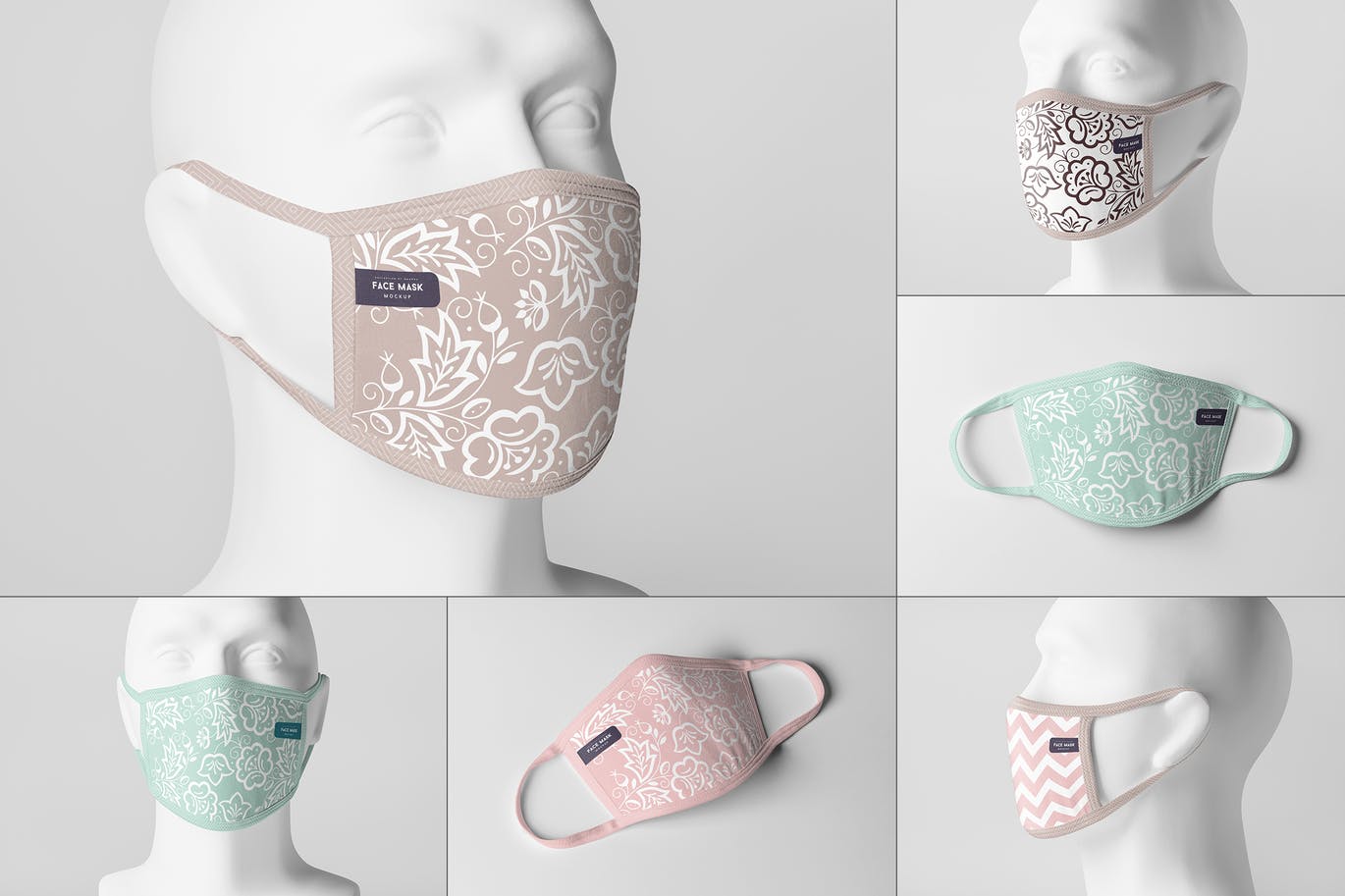 Pastel color face mask on mannequin head mockup