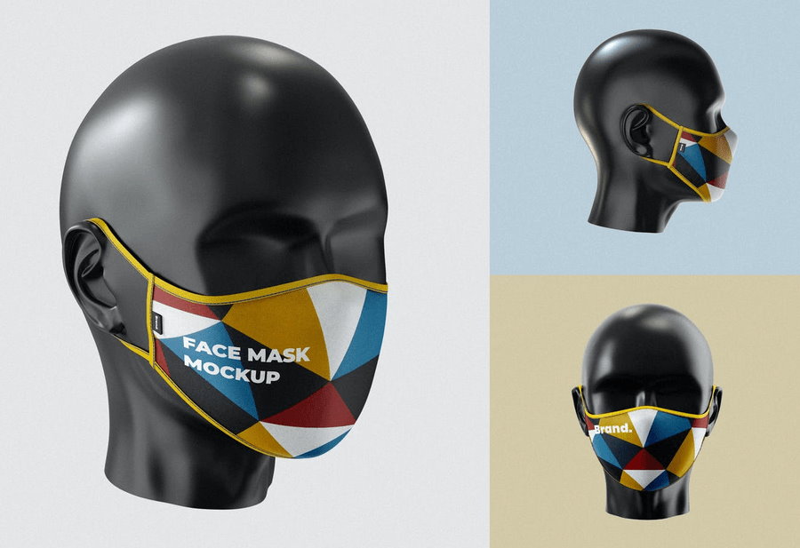 A face mask on head mannequin mockup