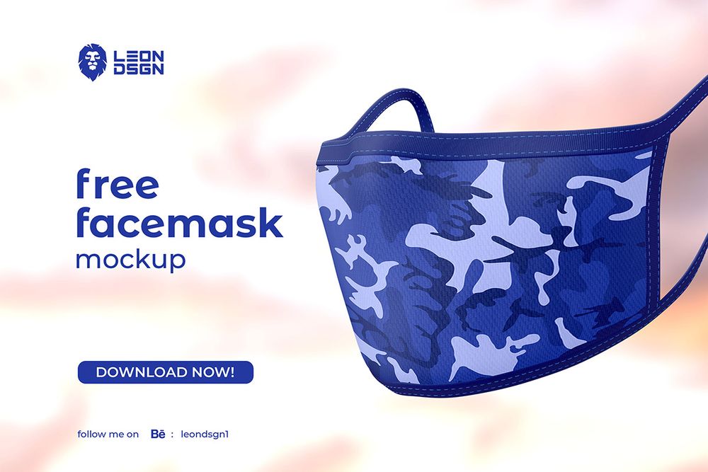 Free blue face mask mockup template