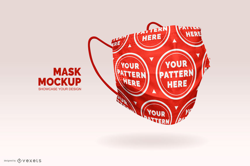 Red face mask with pattern mockup
