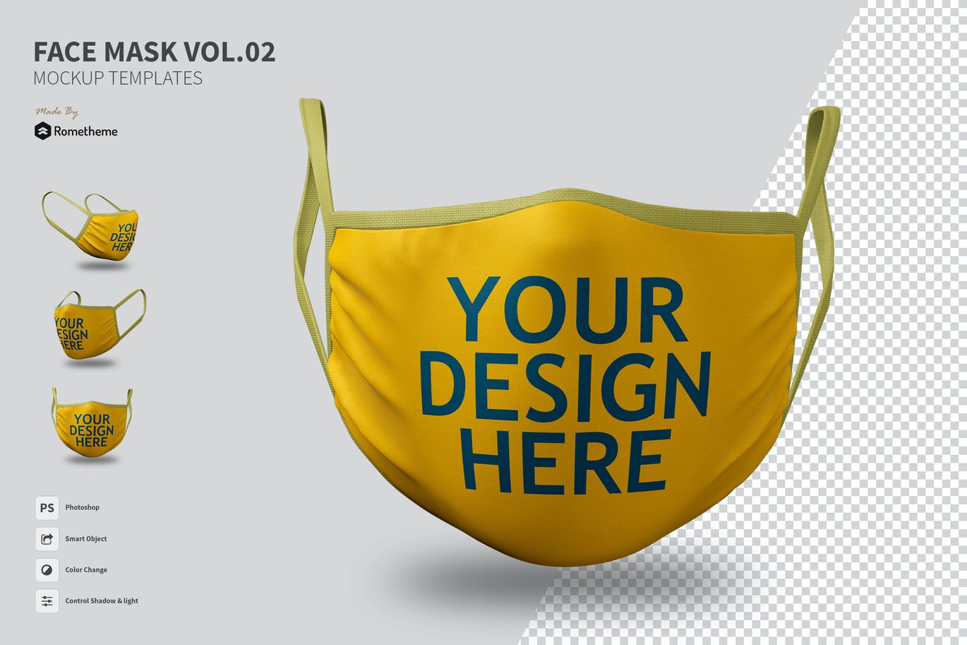 Yellow face mask mockup set