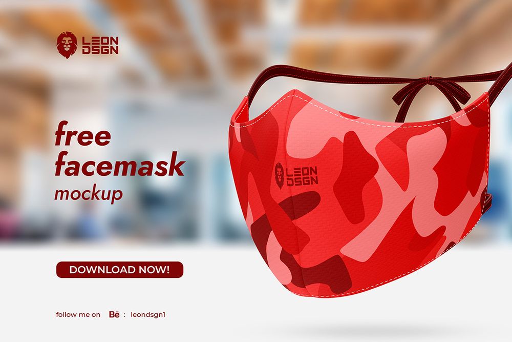Free red face mask mockup template