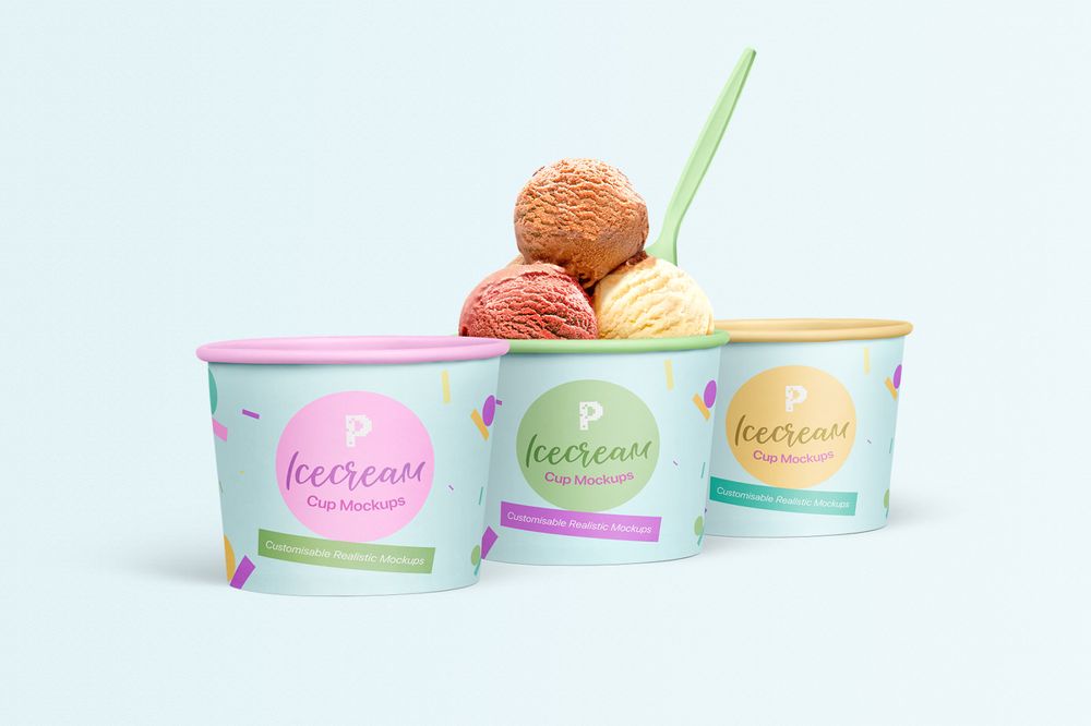 Gelato Ice Cream Psd Mockup Cups Stacked Psd Mockups