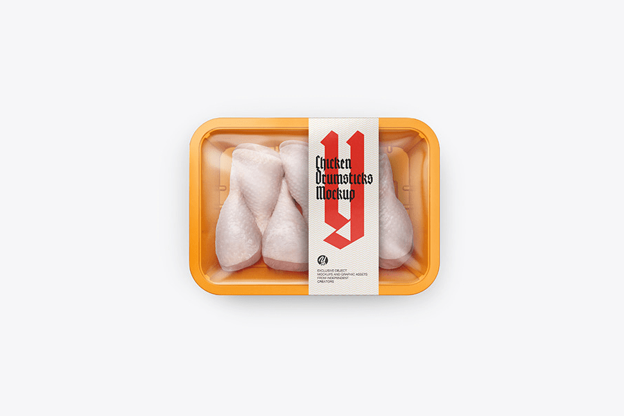 A plastic tray with chicken mockup template
