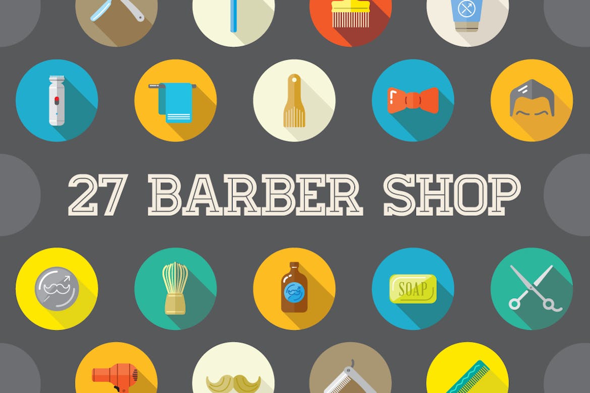 A set of barber shop flat icons