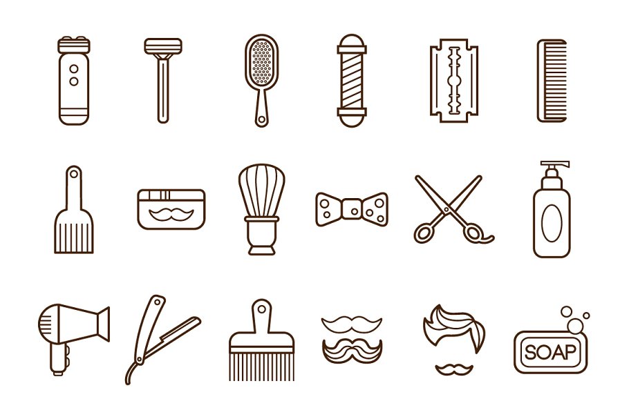 Barber shop outline icons