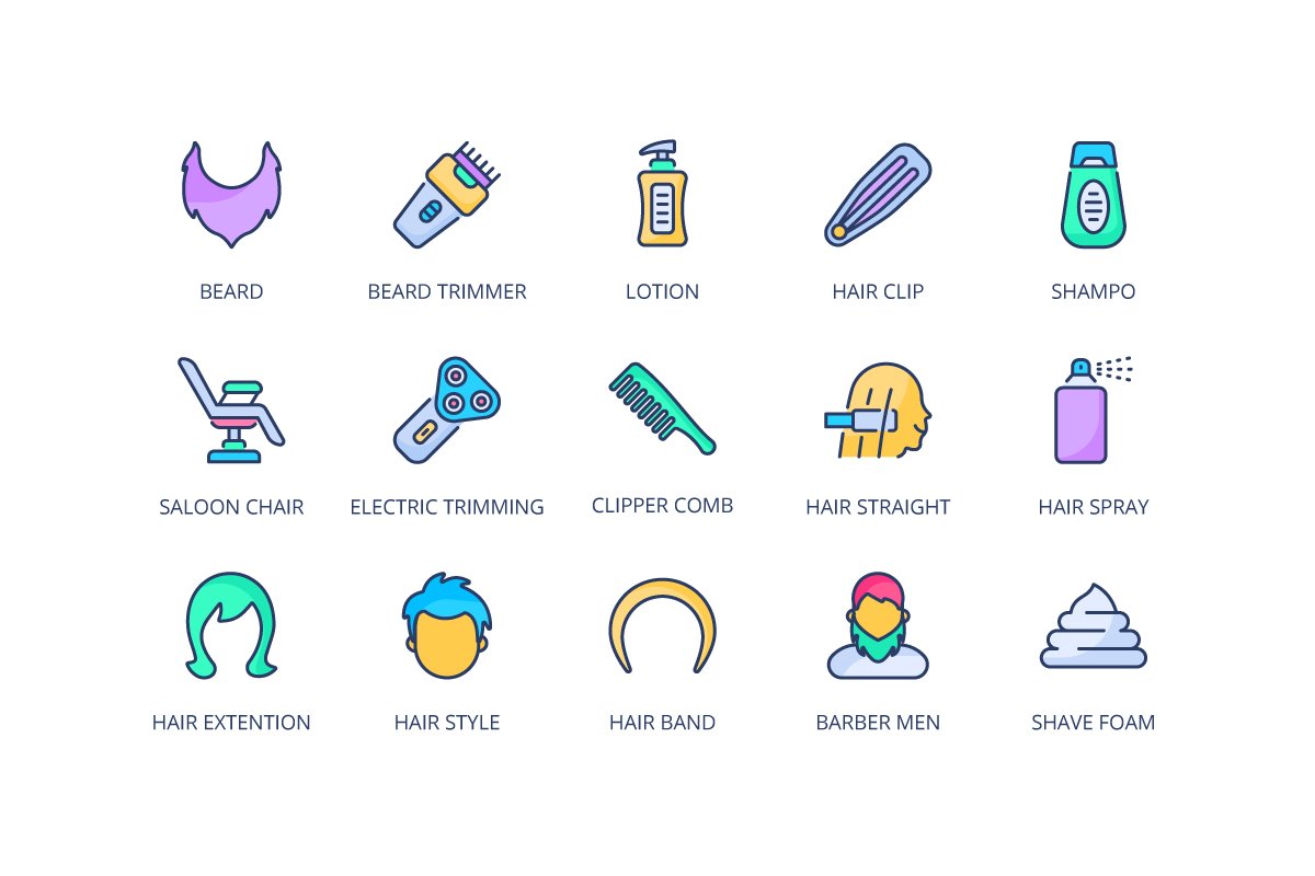 A barber shop filled icons pack