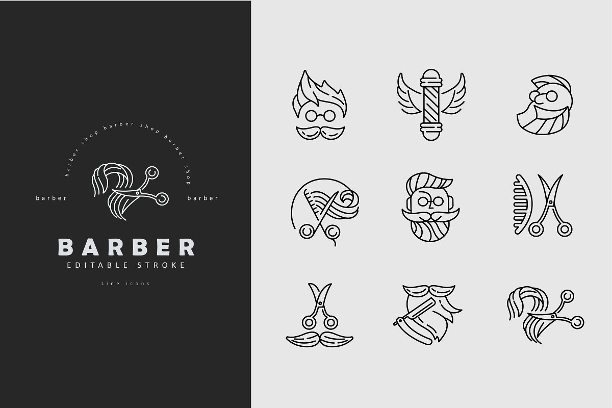 Barber shop icons and logos
