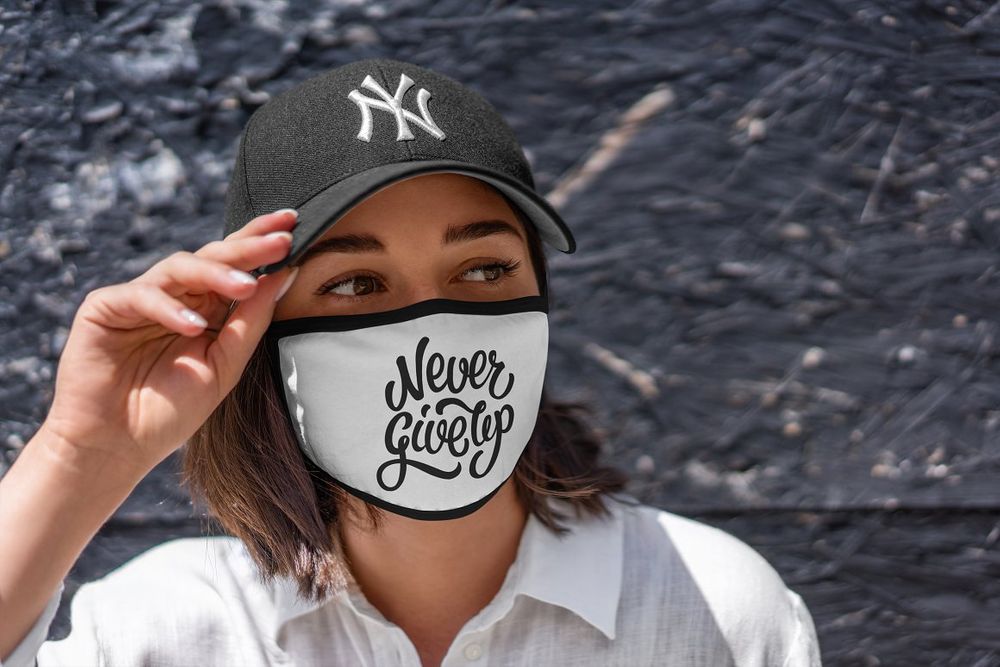 Young girl wear face mask mockup