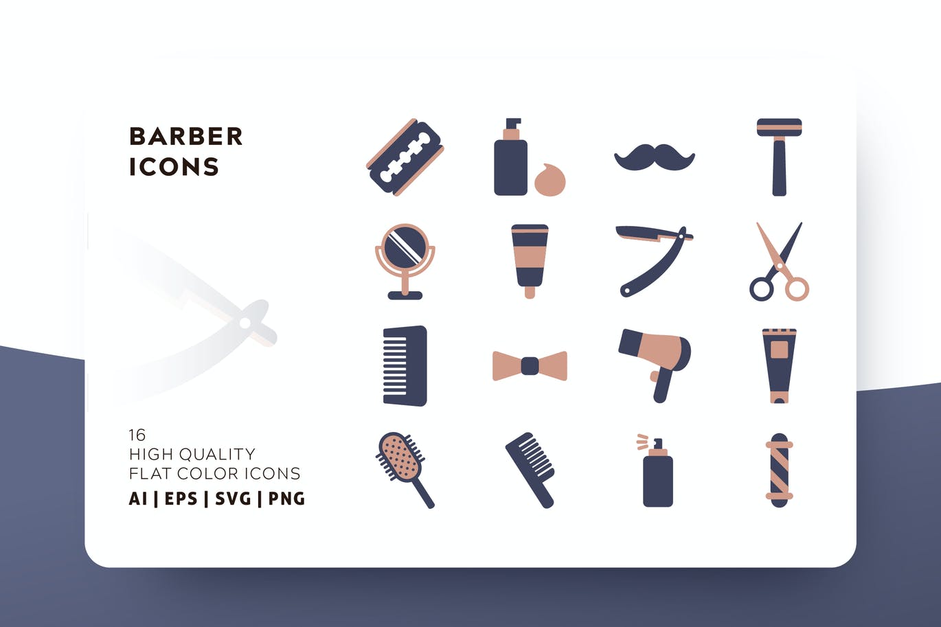 Barber flat color icons