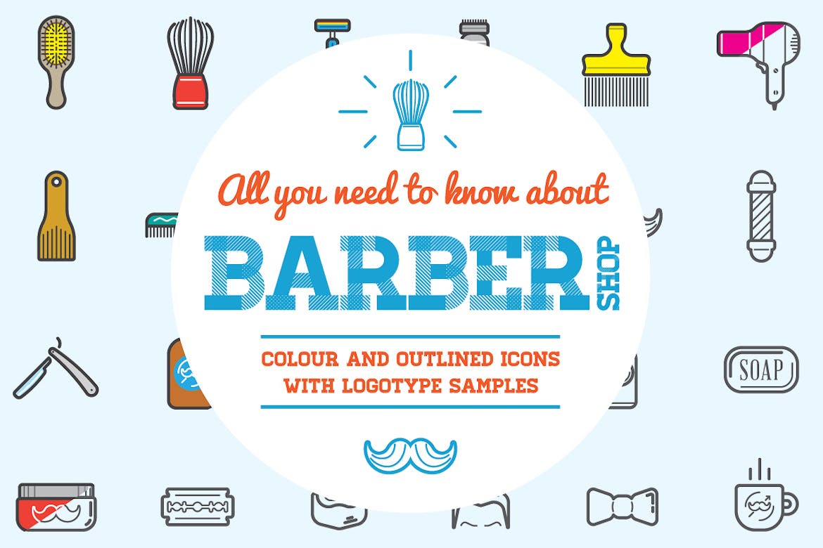 A colored barber shop icon set