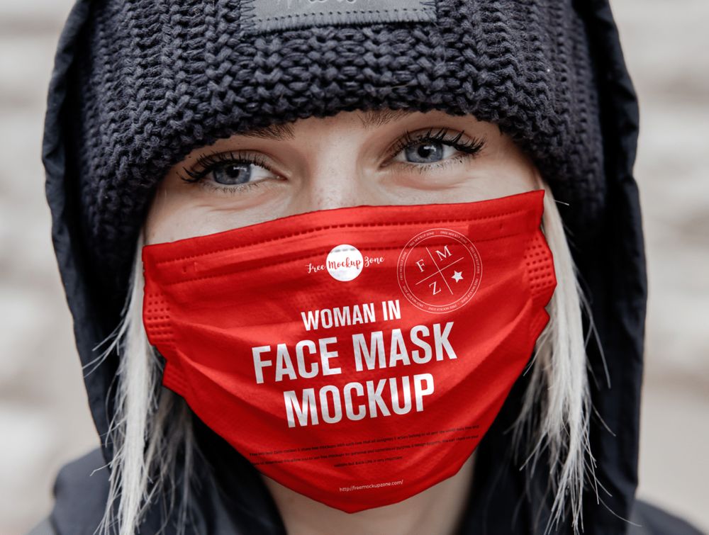 Woman wear red face mask mockup