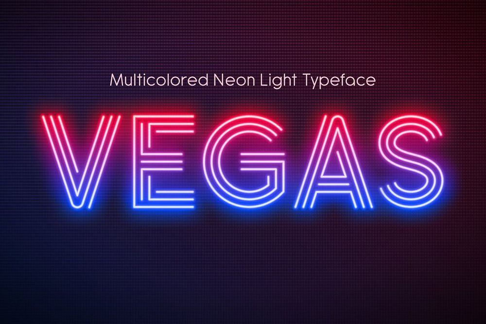 A multicolored neon light typeface