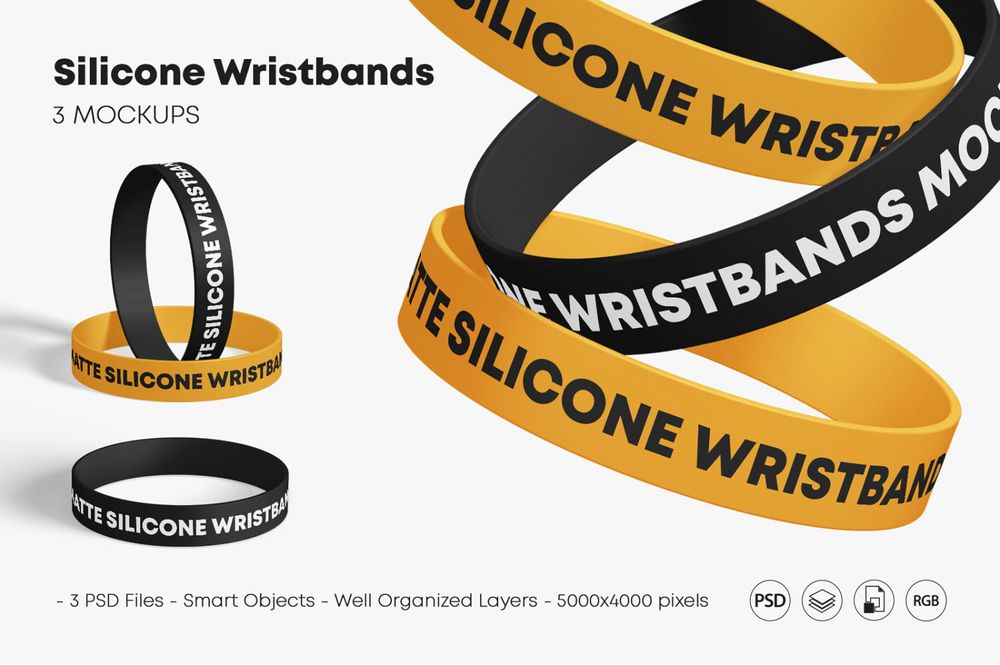 Matte silicone wristbands mockup templates