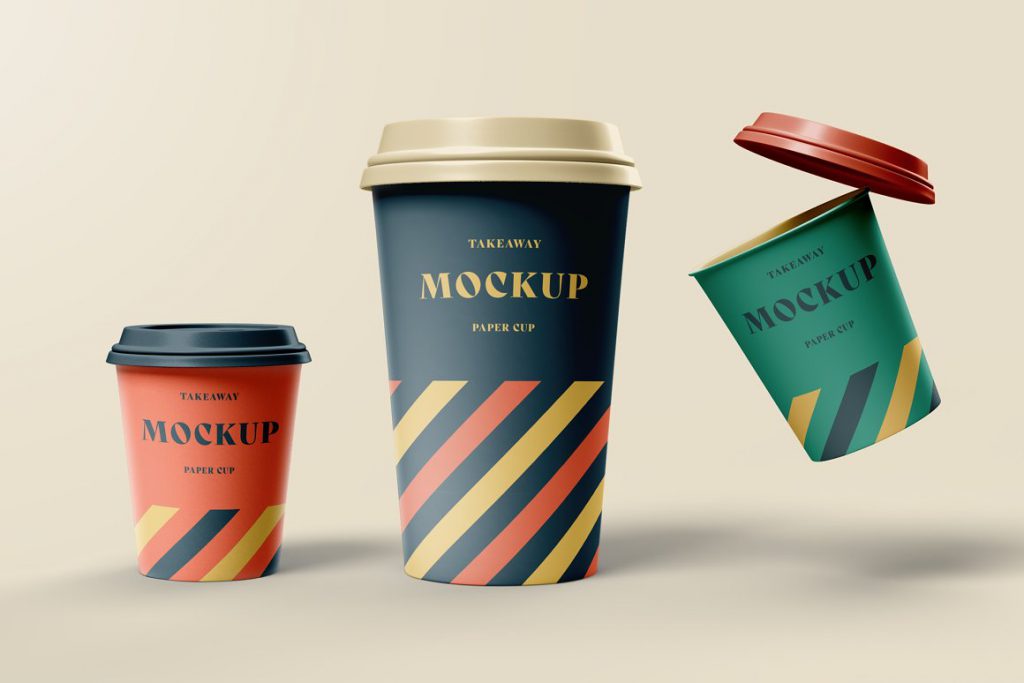 Different size coffee cup mockups cover
