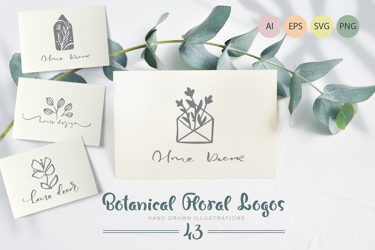 Hand drawn botanical floral logos