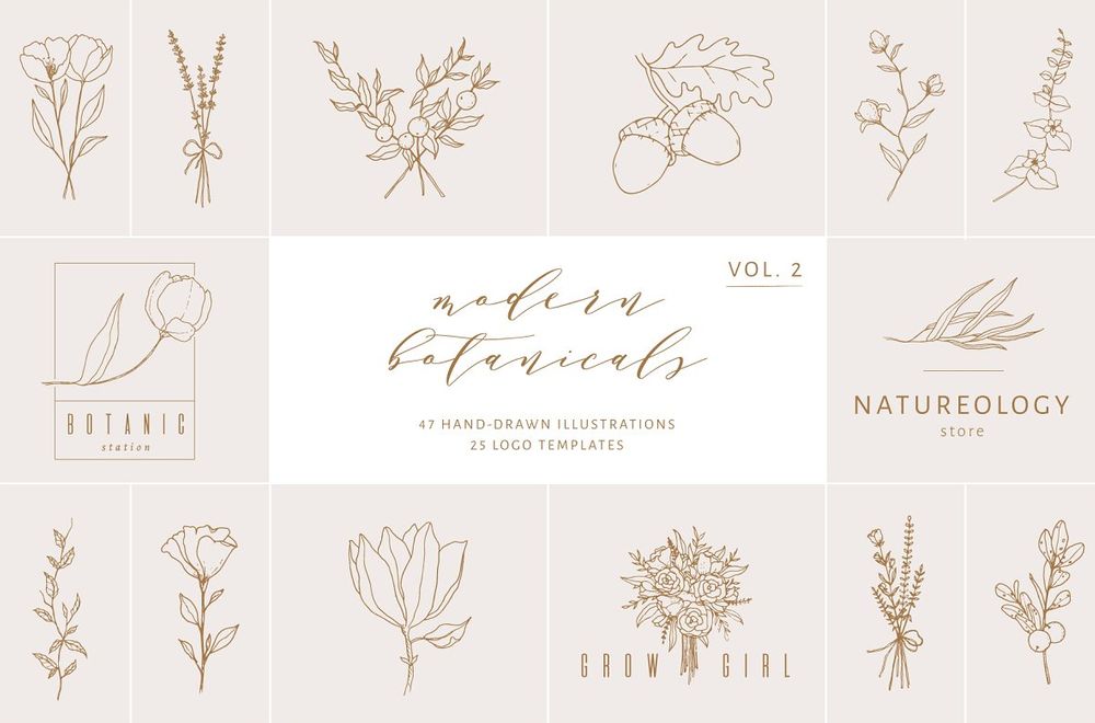 Modern botanical logo templates set