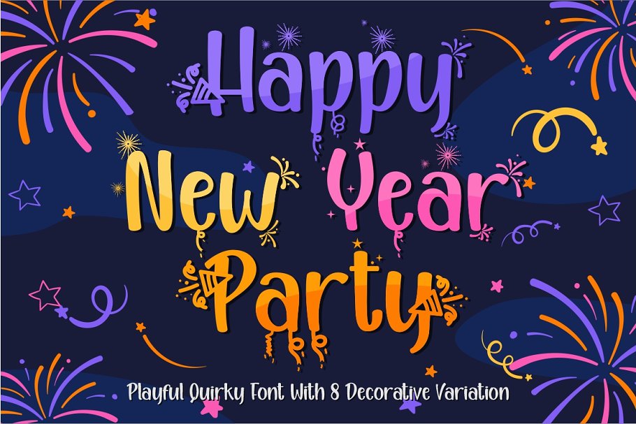 A decorative new year party font