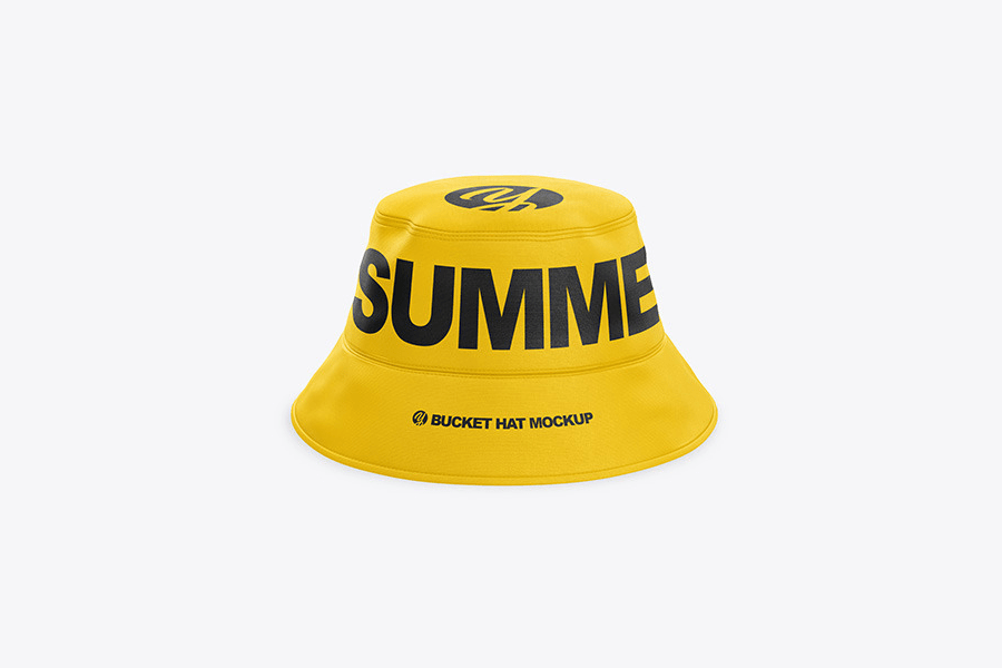 Yellow with black text bucket hat mockup