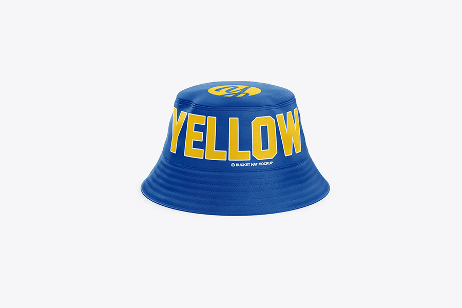 Blue with yellow text bucket hat mockup