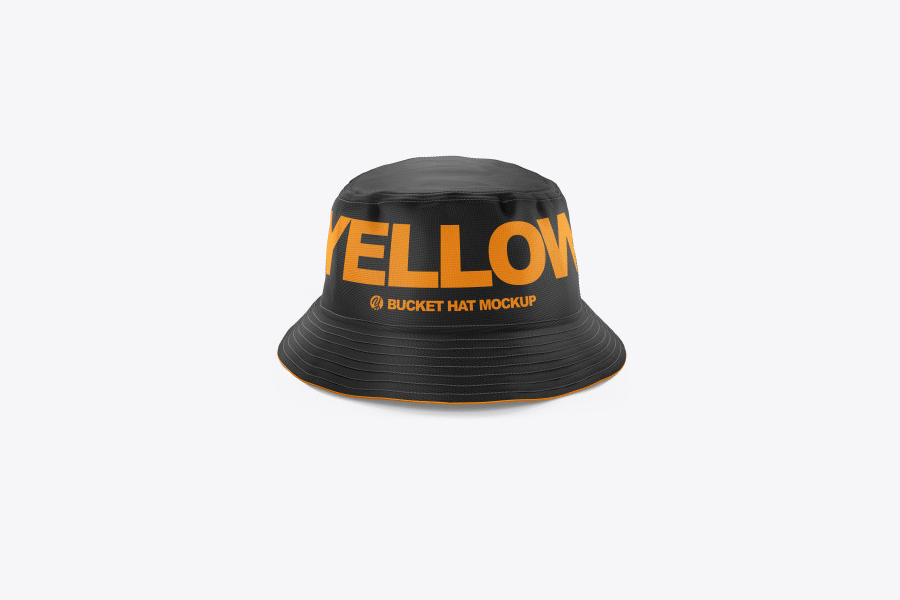 Black with orange text bucket hat mockup