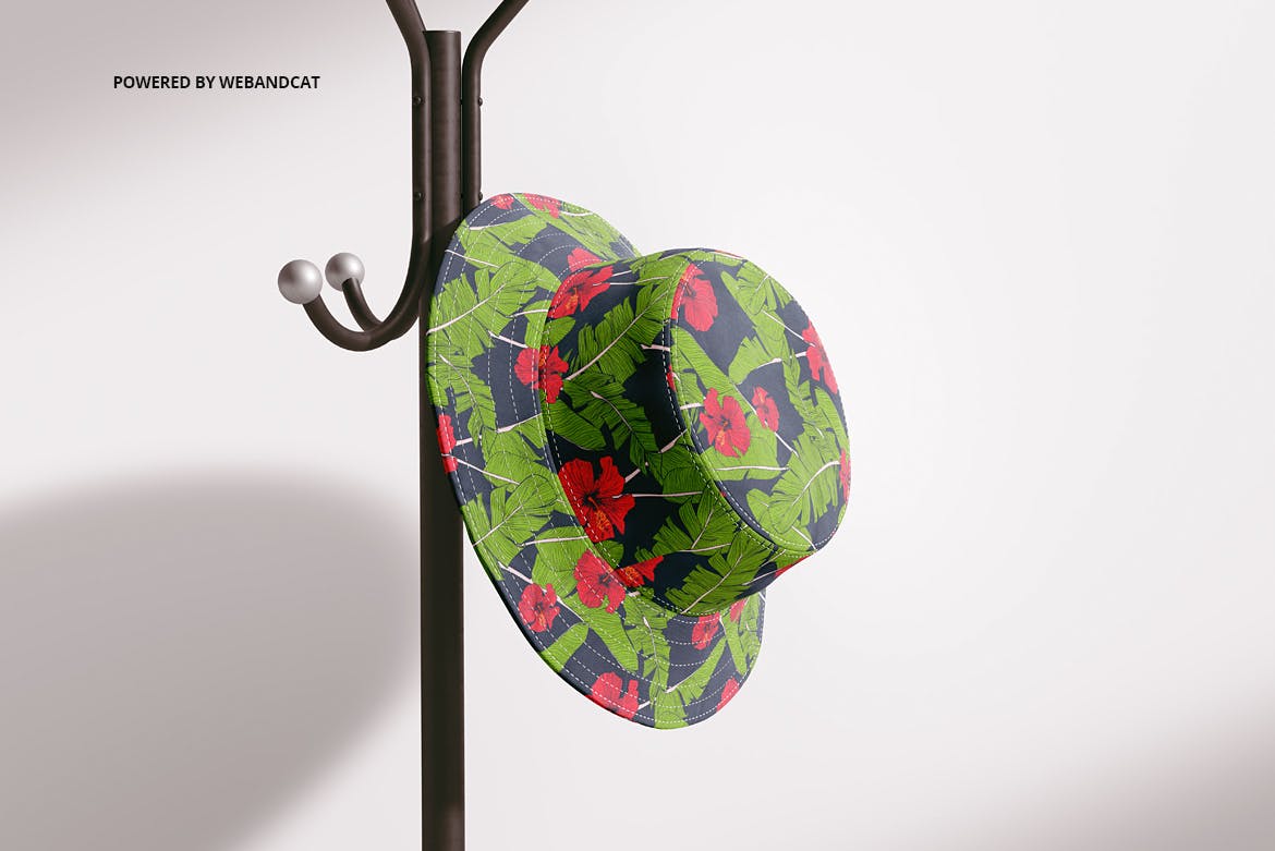 Green bucket hat on hanger mockup