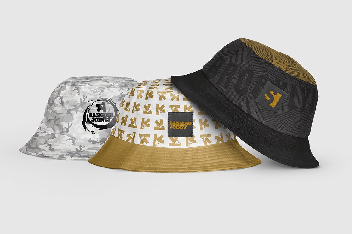 Three nice bucket hat mockups